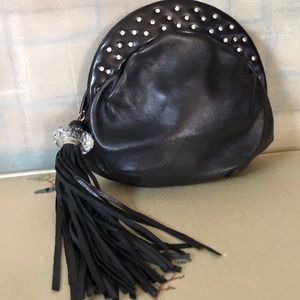 Vintage Daniel Swarovski Black Leather Clutch